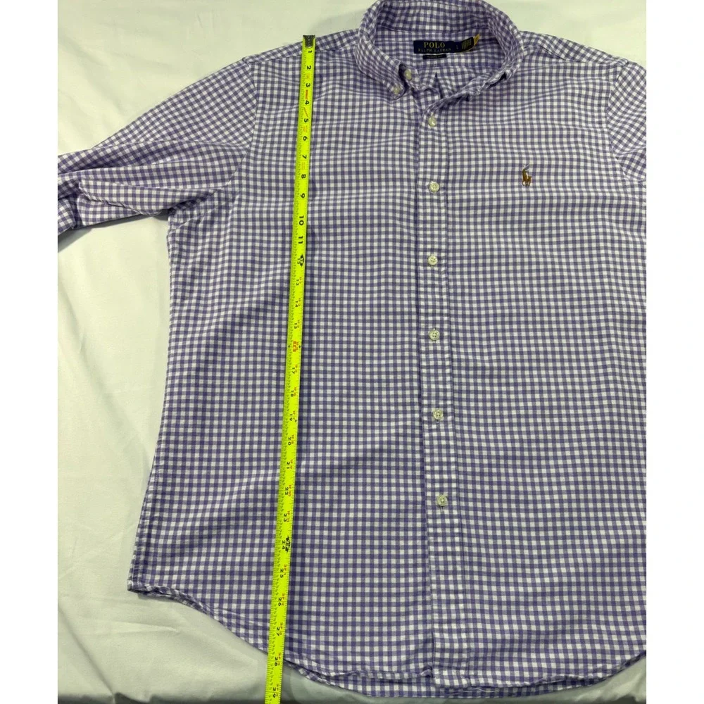 Polo Ralph Lauren Mens Gingham Check Button Down Shirt Purple White Classic  L